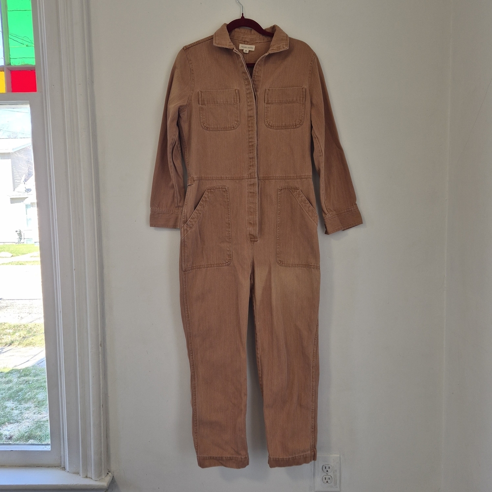 Tradlands Cotton Zip-Front Jumpsuit in Tan
